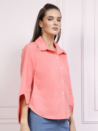 Athena Tinggi Cuffed Cuffed Cotton Shirt Gaya Baju Atas