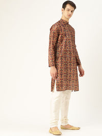 SOJANYA Men Brown & Beige Printed Straight Kurta