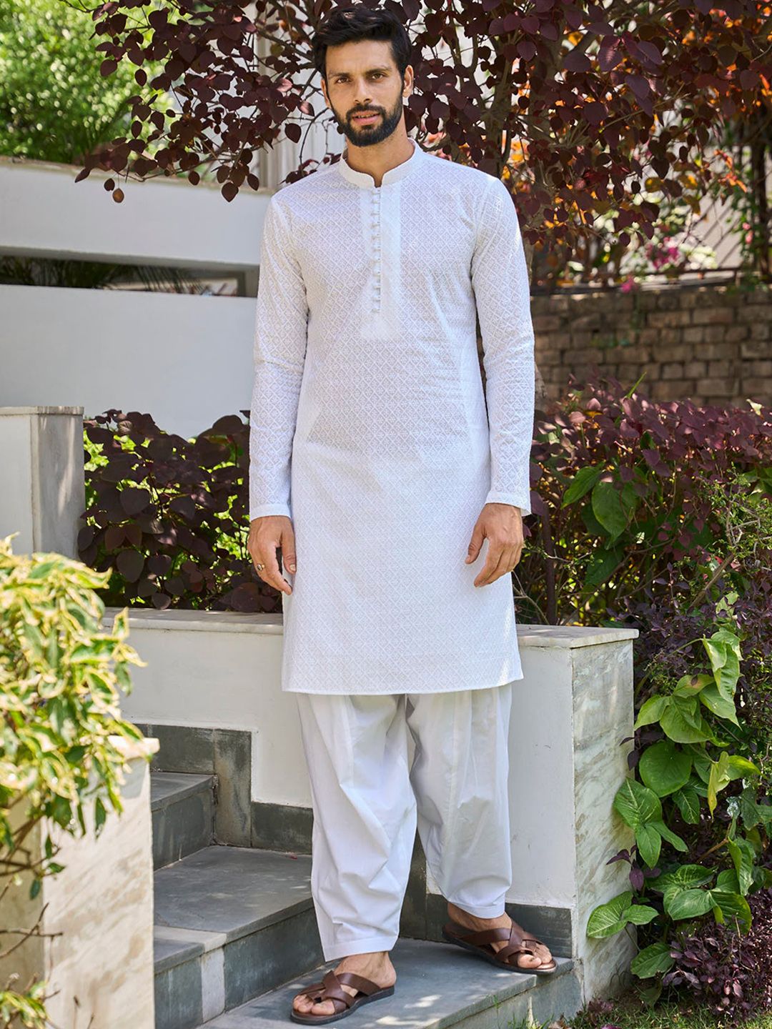 See Designs Ethnic Motifs Embroidered Chikankari Pure Cotton Kurta With Salwar