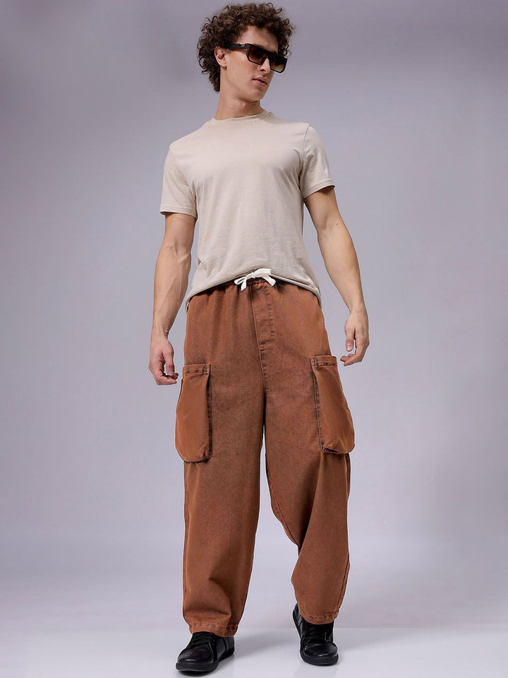 The Indian Garage Co Men Baggy Fit Mid-Rise Cargo Jeans