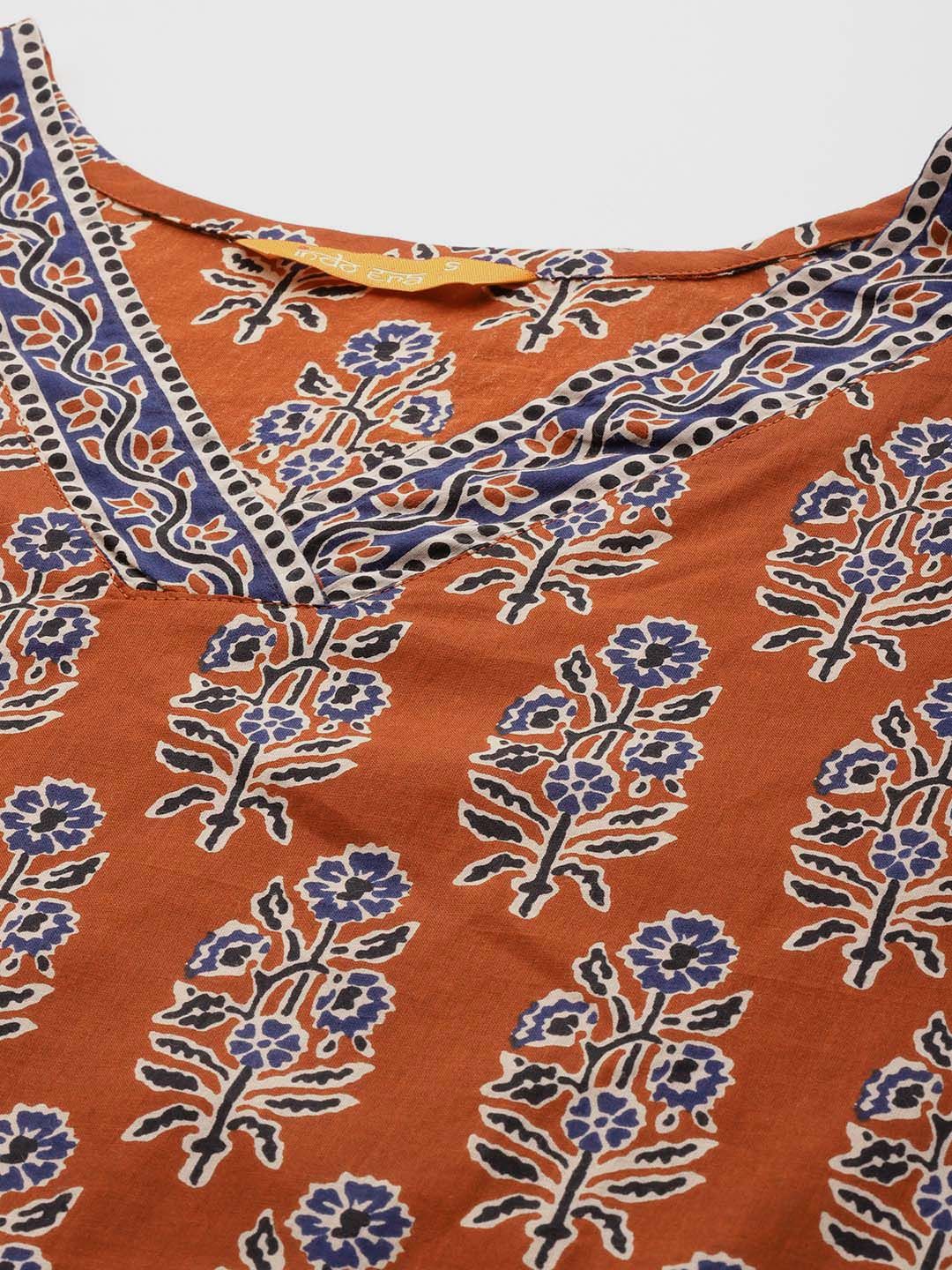 Indo Era Women Ethnic Motifs Printed Pure Cotton Kurta with Trousers & With Dupatta