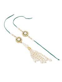 NVR Set of 2 White & Green Stone Studded Bhaiya Bhabhi Rakhi with Roli Chawal Chandan