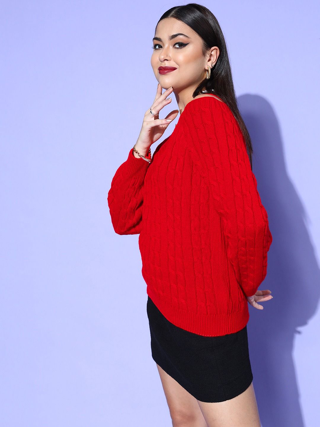 Berrylush Women Stunning Red Cable Knit Knits Bits Sweater