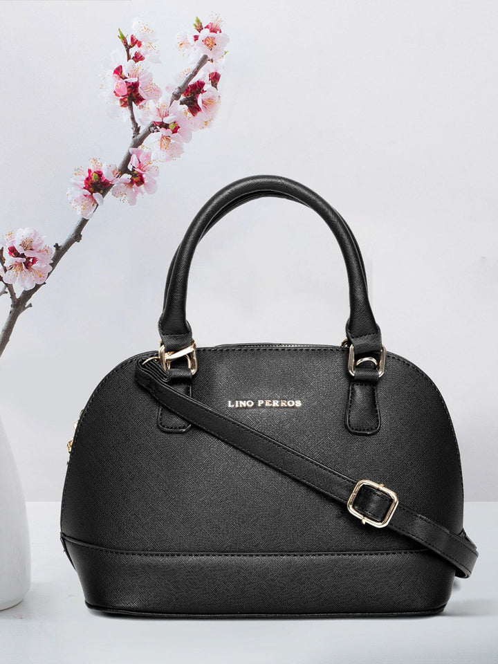 Lino Perros Black Solid Handheld Bag with Detachable Sling Strap