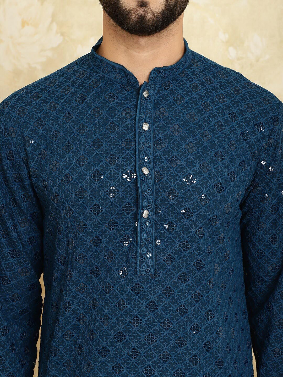 SOJANYA Embroidered Sequinned Pure Cotton Kurta with Pyjama Set
