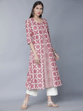 Vishudh Women Pink & Cream-Coloured Printed A-Line Kurta