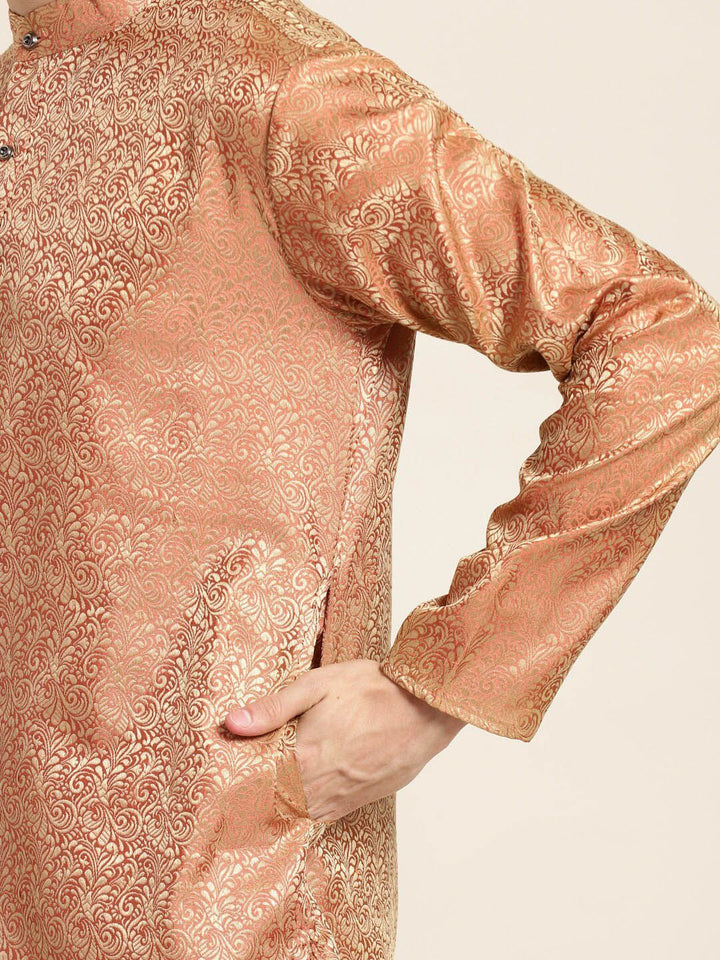 SOJANYA Woven Design Mandarin Collar Silk Cotton Kurta