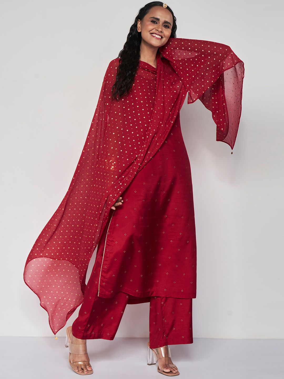 Global Desi Ethnic Motifs Printed Regular Kurta with Palazzos & Dupatta