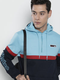 The Indian Garage Co Men Navy Blue Colourblocked Hooded Sweatshirt