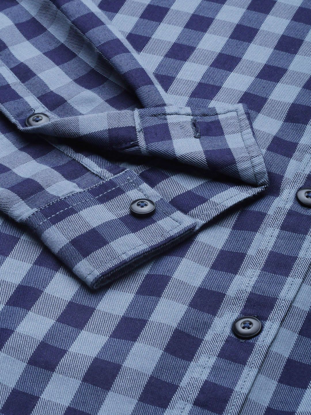 The Indian Garage Co Men Blue Checked Pure Cotton Casual Shirt