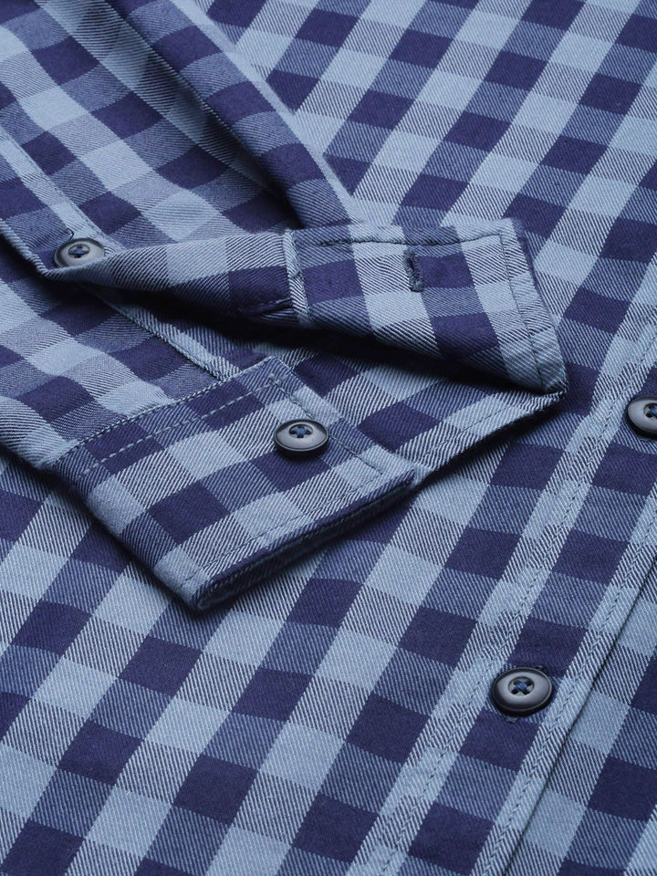 The Indian Garage Co Men Blue Checked Pure Cotton Casual Shirt