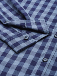 The Indian Garage Co Men Blue Checked Pure Cotton Casual Shirt