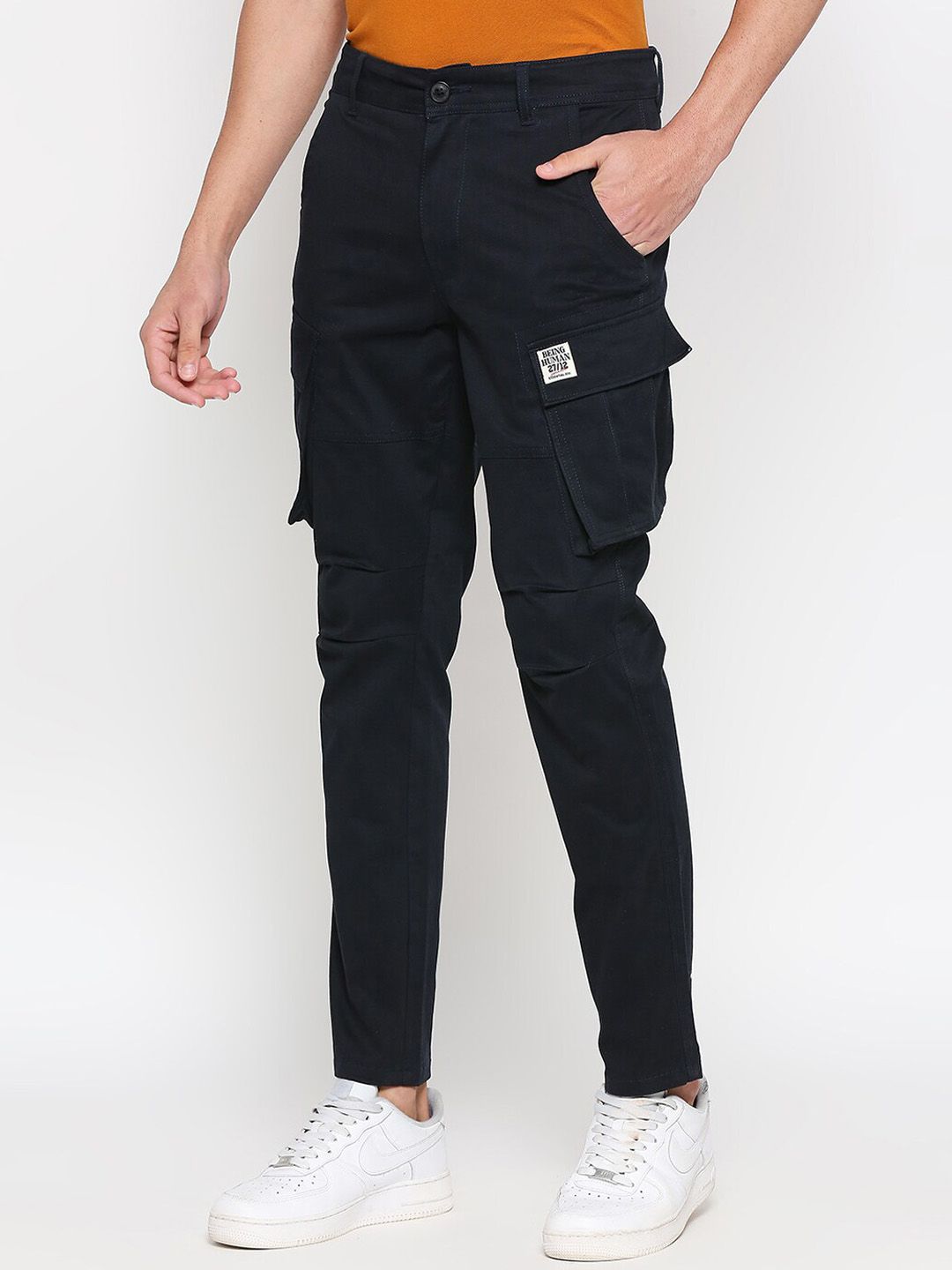 Being Human Men Slim Fit Mid-Rise Plain Cargos