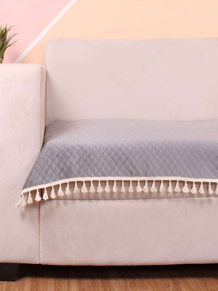 STITCHNEST Grey & Beige Self Design 1 Seater Sofa Cover