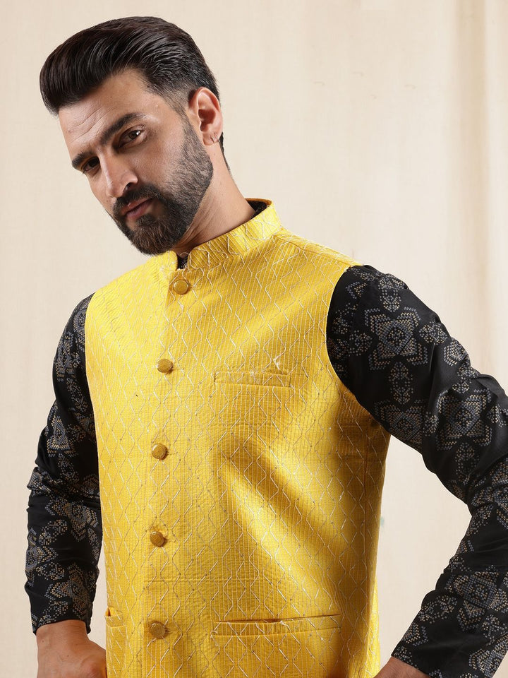 Anouk Men Ethnic Motifs Printed Regular Kurta with Pyjamas with Nehru Jacket