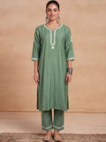 House of Chikankari Women Ethnic Motifs Embroidered Regular Thread Work Chanderi Silk Kurta with Trousers