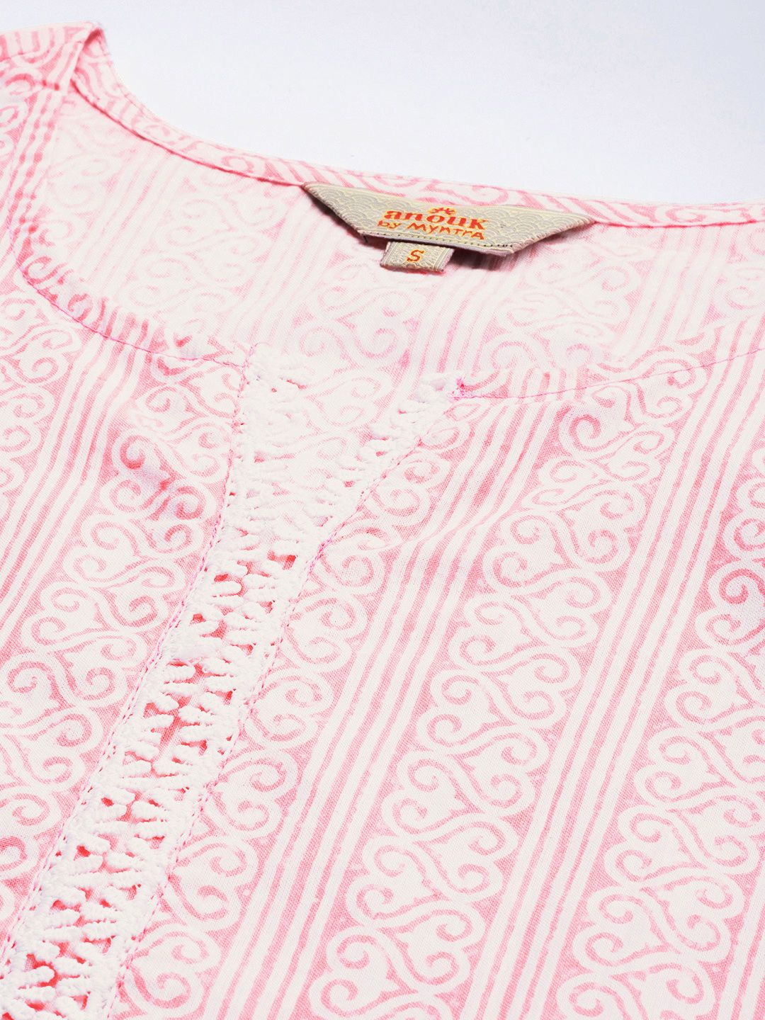 Anouk Ethnic Motifs Printed Pure Cotton Lace Insert Kurta with Trousers