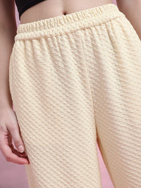 DressBerry Women Geometric Textured Mid-Rise Wide Leg Flared Trousers
