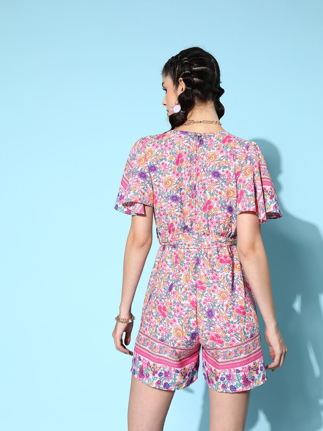 Berrylush Women Floral Printed V-Neck Playsuit
