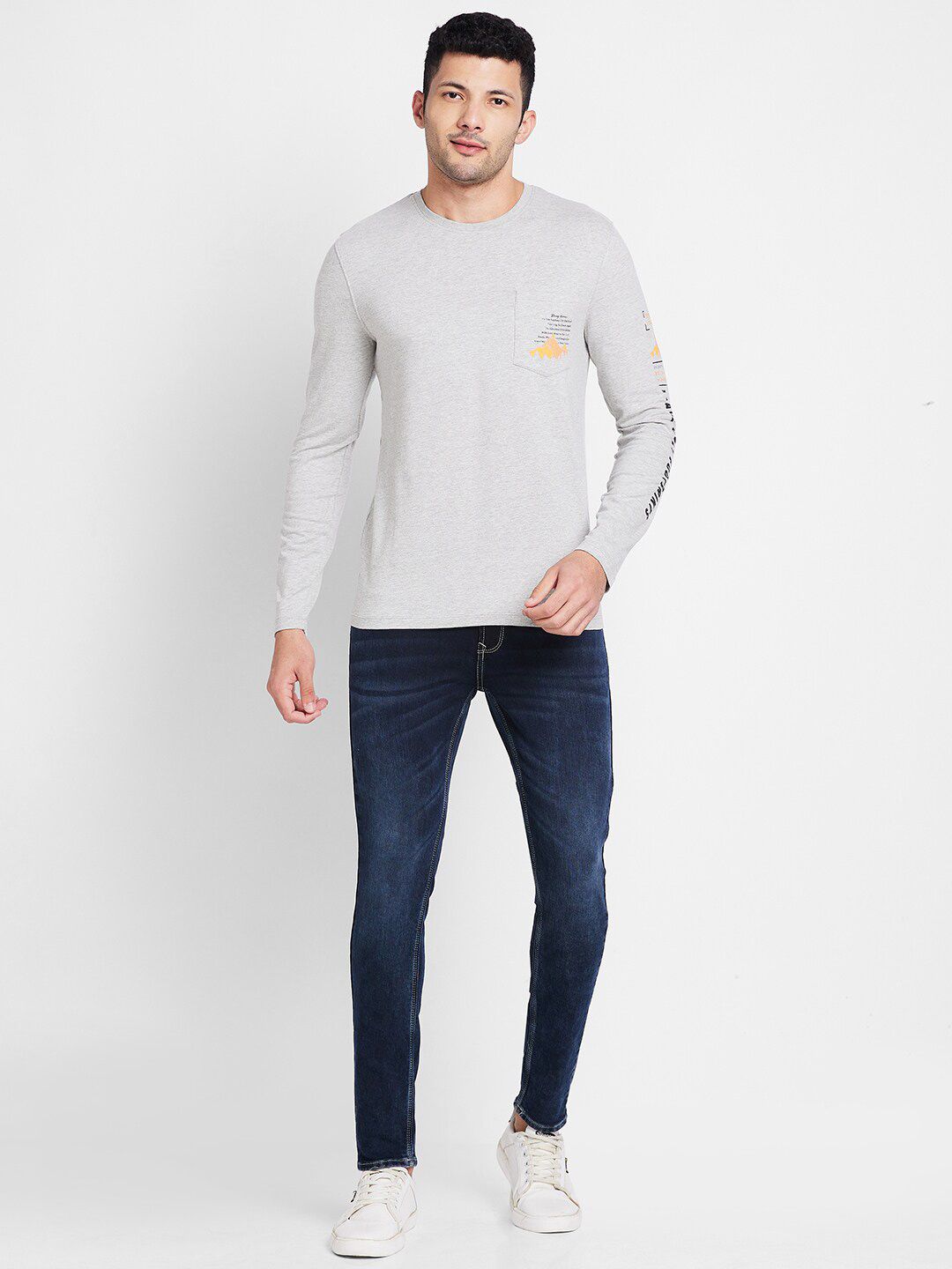 Being Human Typography Printed Round Neck Long Sleeves Pockets Regular T-shirt