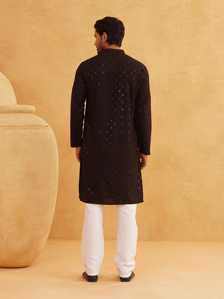 SOJANYA Motif Etnik Bersulam Kolar Mandarin Labuci Kapas Tulen Kurta Lurus