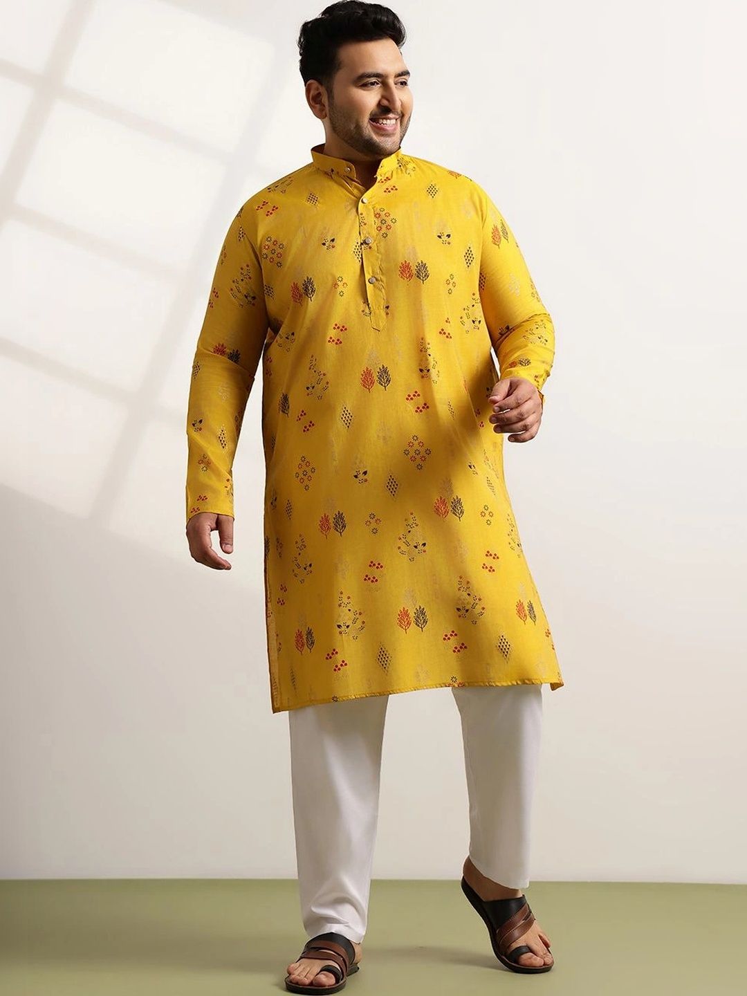 SOJANYA PLUS Motif Etnik Lelaki Bercetak Kurta Biasa dengan Piyama