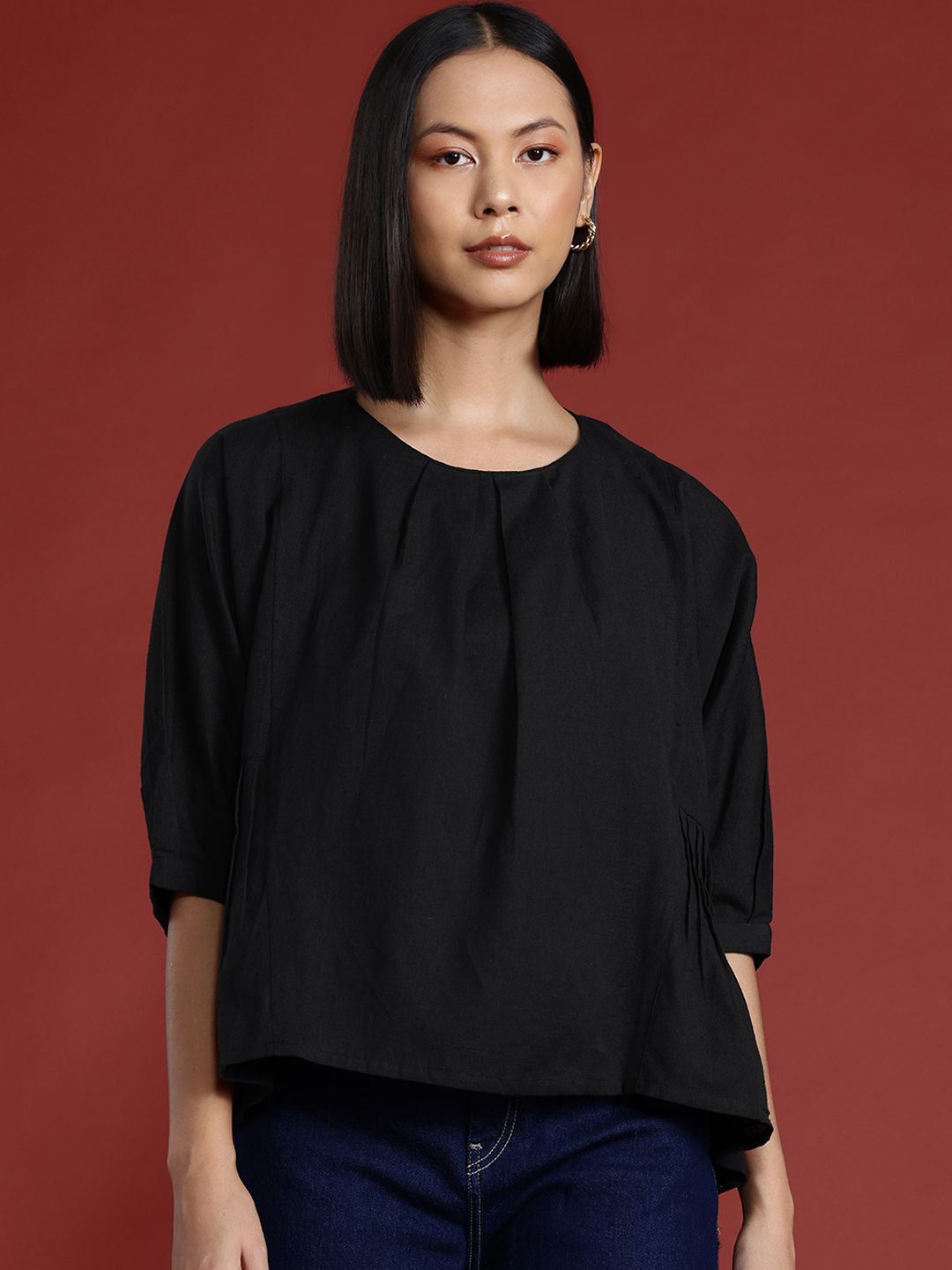 all about you Pleated Cotton Linen Top