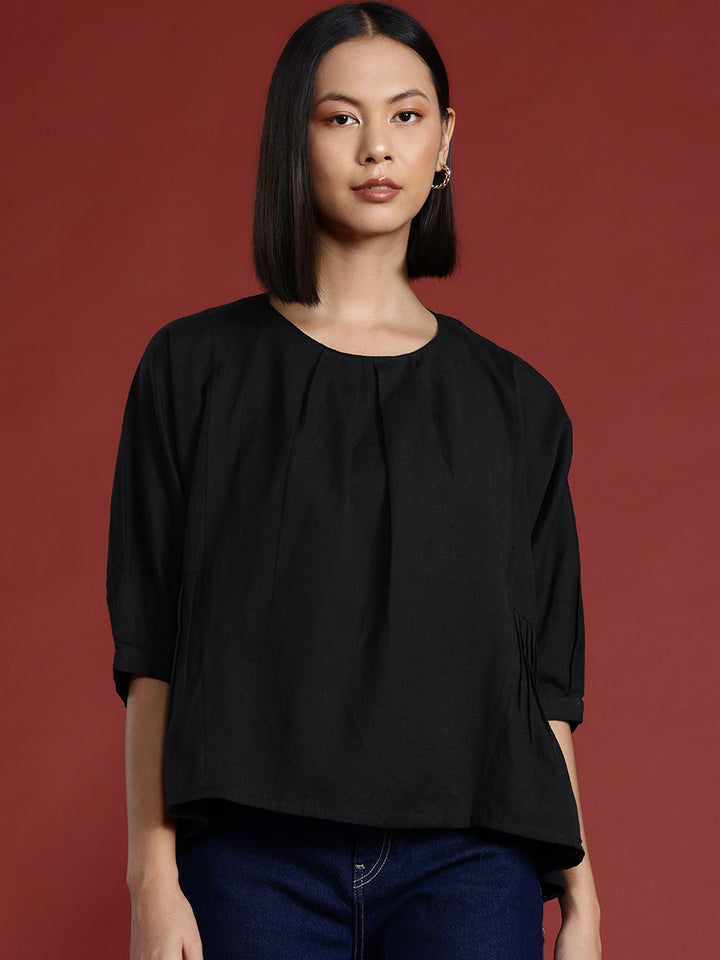 all about you Pleated Cotton Linen Top