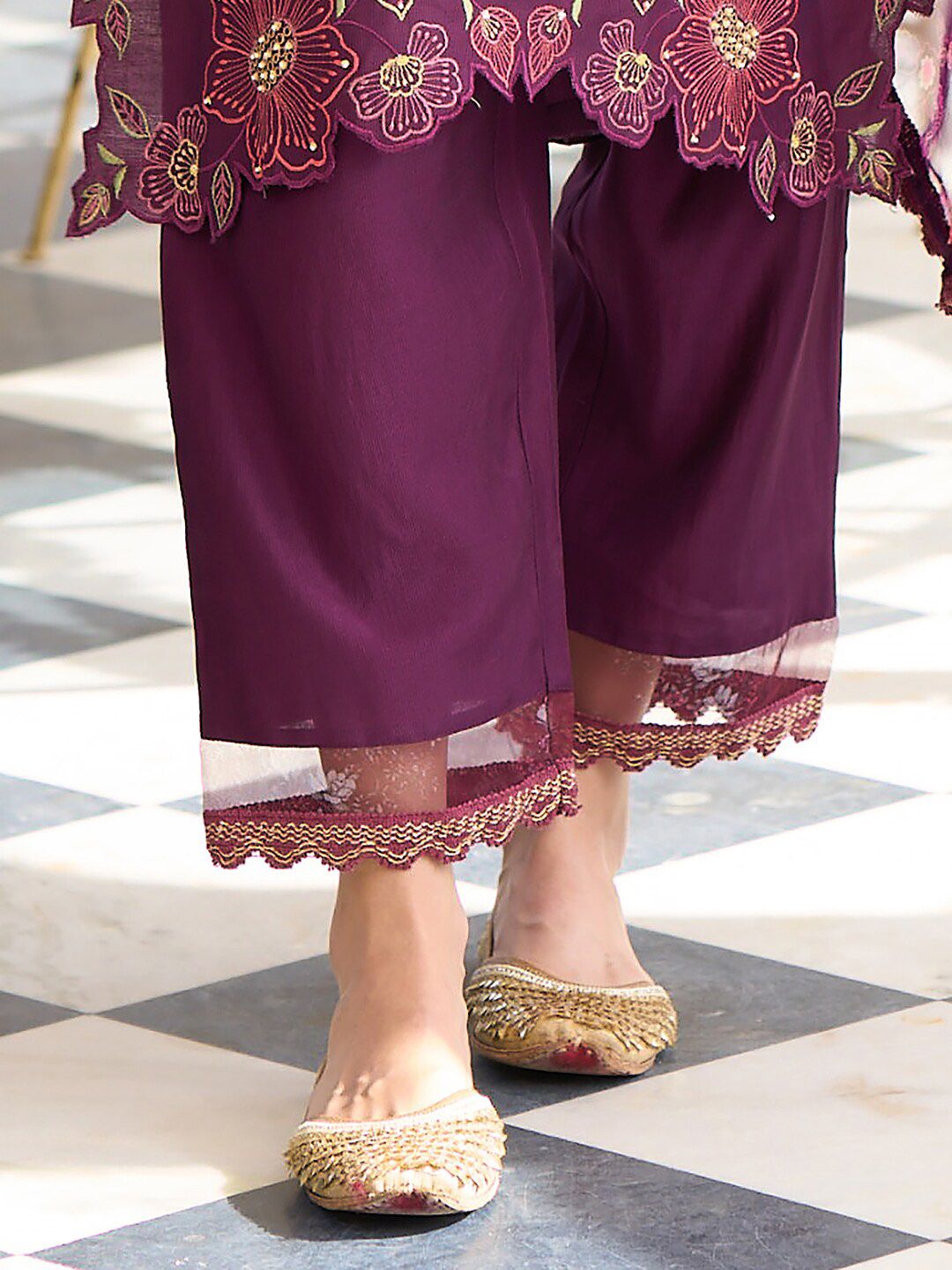 Indo Era Floral Embroidered Regular Thread Work Kurta With Trousers & Dupatta