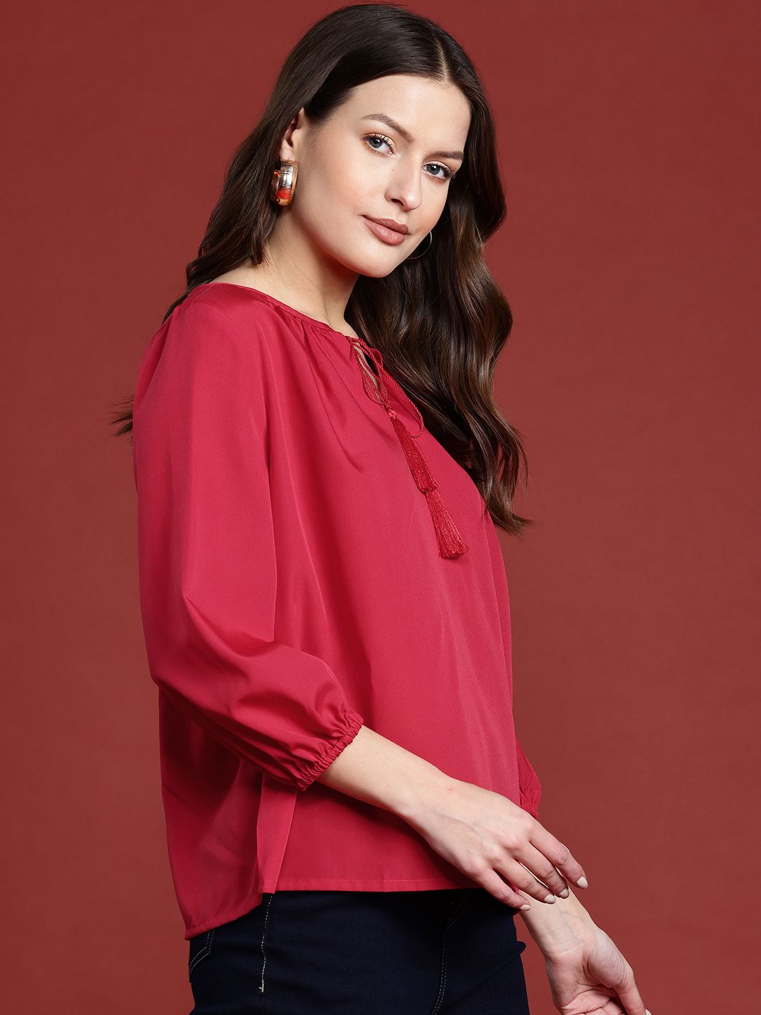 all about you Tie-Up Neck Puff Sleeves Top