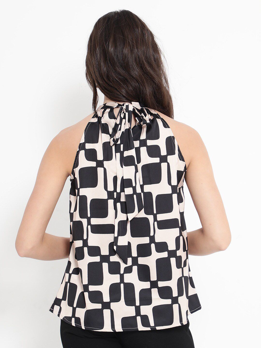 RAREISM Geometric Printed High Neck Cotton Top