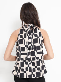RAREISM Geometric Printed High Neck Cotton Top