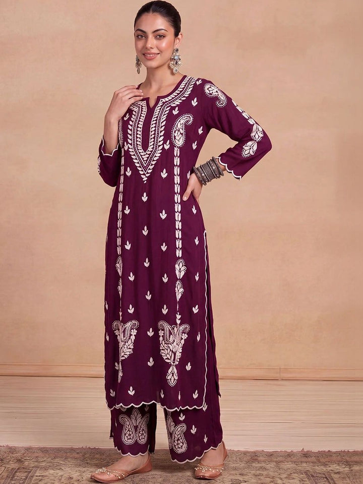 House of Chikankari Women Ethnic Motifs Embroidered Regular Thread Work Kurta with Palazzos