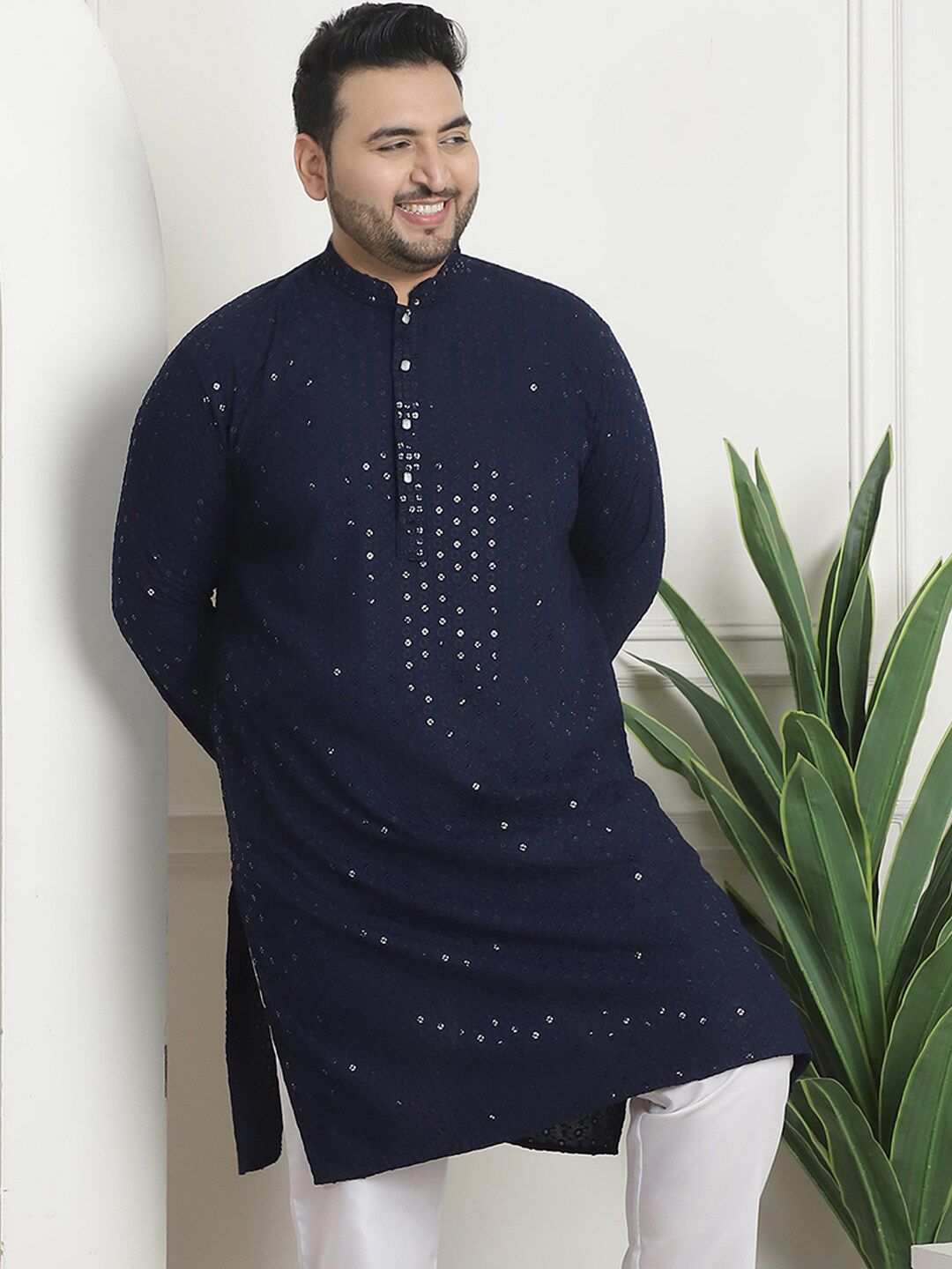SOJANYA PLUS Kurta Lurus Kapas Sulam Bersulam Geometrik