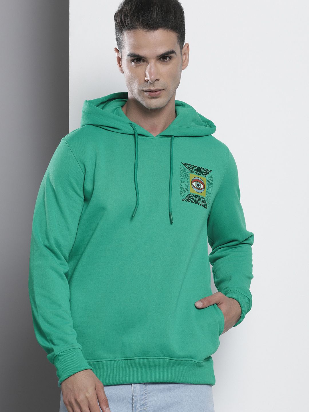 The Indian Garage Co Men Green Printed Hooded Sweatshirt
