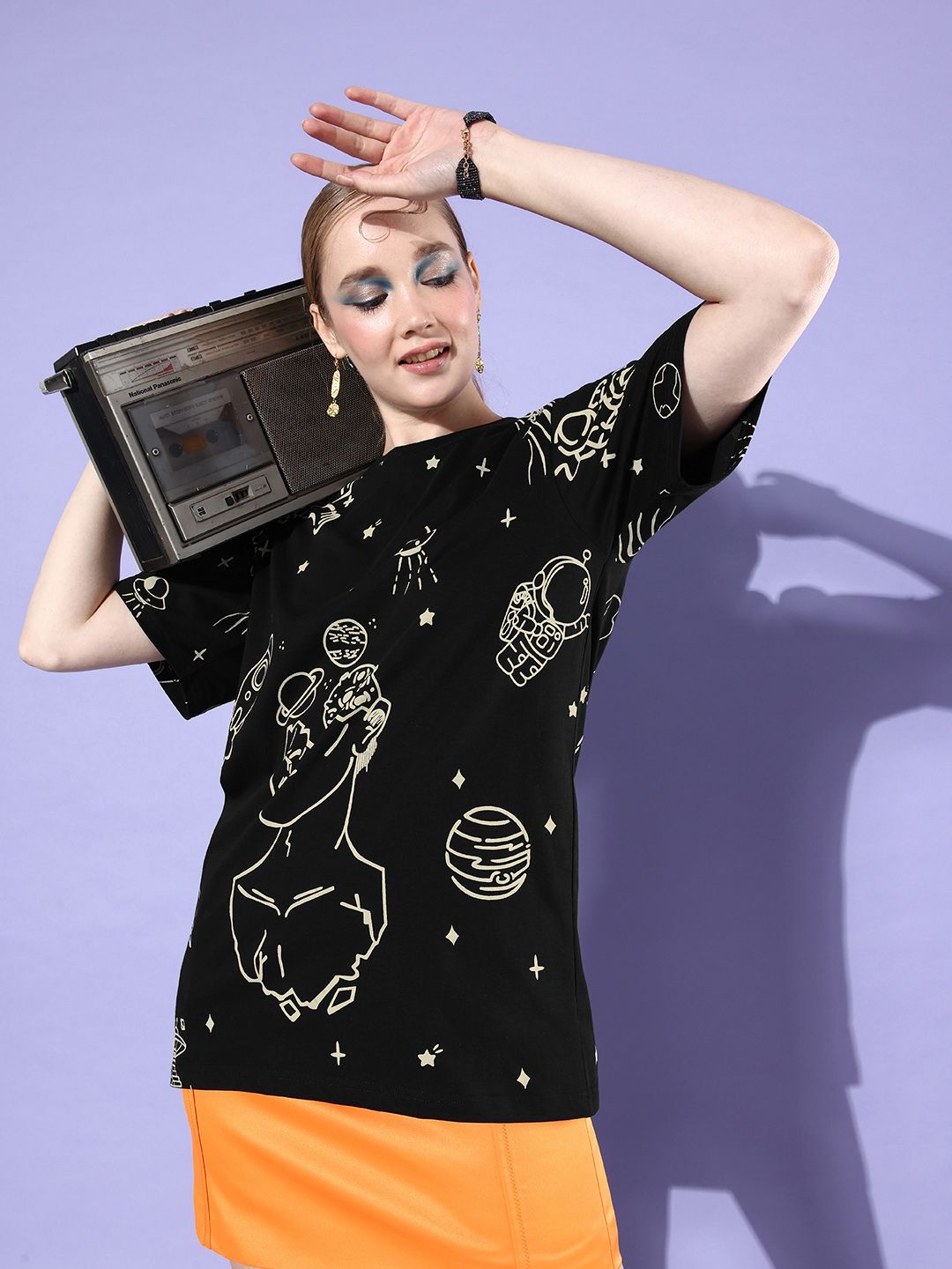 DILLINGER Women Graphic Printed Loose T-shirt
