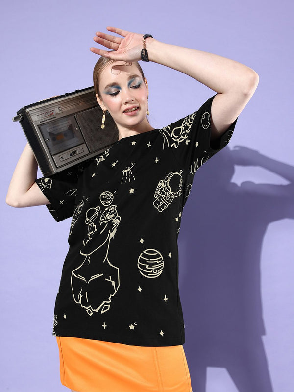 DILLINGER Women Graphic Printed Loose T-shirt