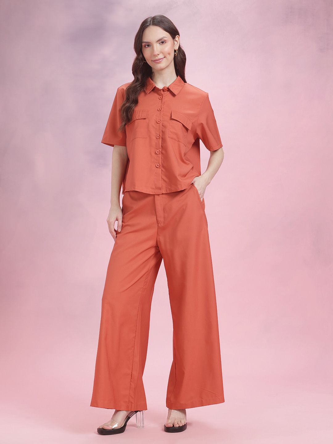 DressBerry Pocket Detailing Shirt with Wide-Leg Trousers