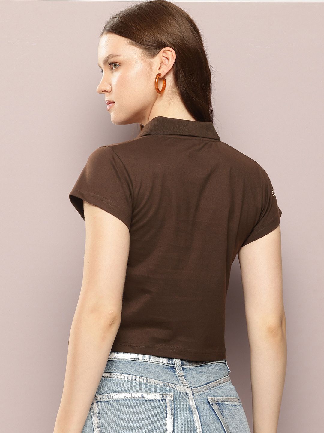 DILLINGER Striped Polo Collar Crop Pure Cotton T-shirt