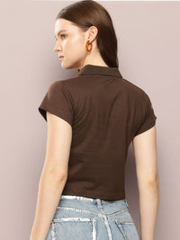 DILLINGER Striped Polo Collar Crop Pure Cotton T-shirt
