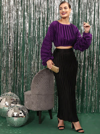 STREET 9 Vertical Striped Puff Sleeves Crop Top