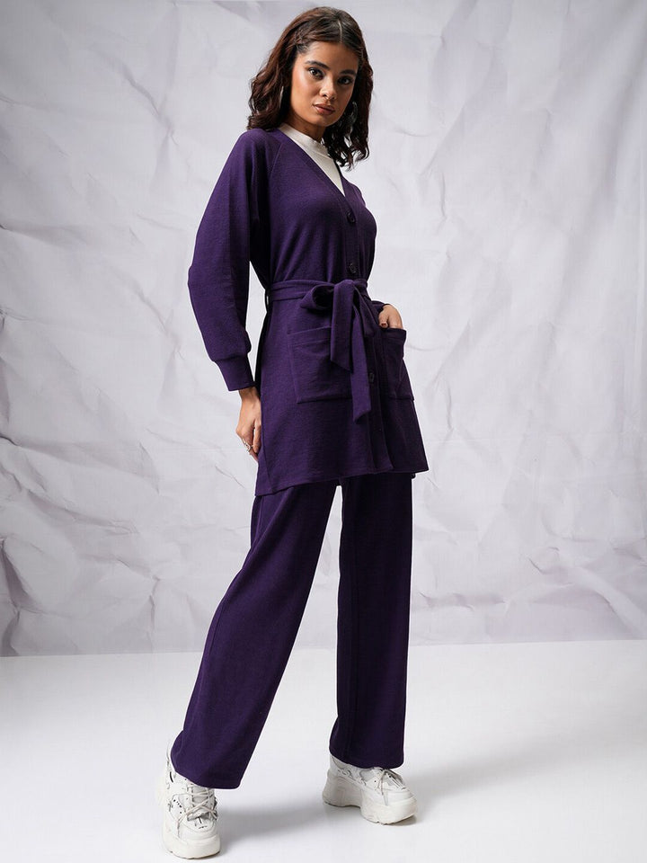 Tokyo Talkies Women Relaxed Cardigan With Wide Leg Trouser