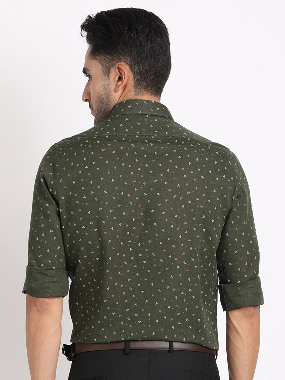Turtle Smart Slim Fit Micro Disty Printed Cotton Linen Formal Shirt