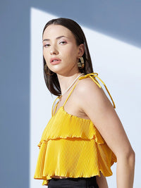 STREET 9 Yellow Shoulder Straps Accordion Pleats Tiered Top