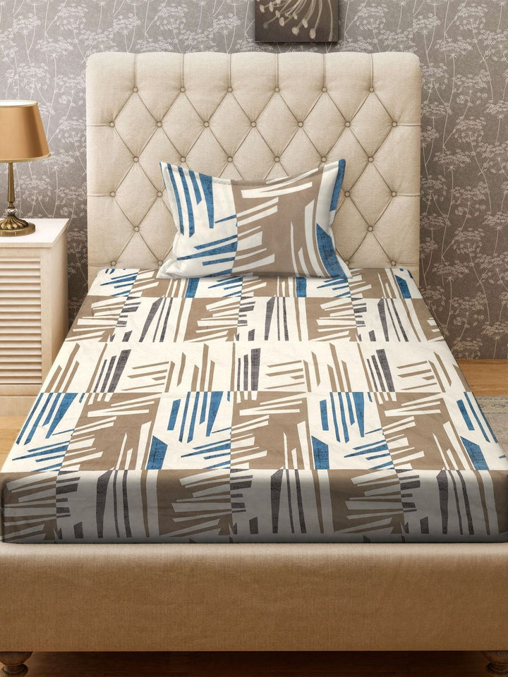 KLOTTHE Blue & Grey Abstract Printed 300 TC Single Bedsheet & Pillow Covers