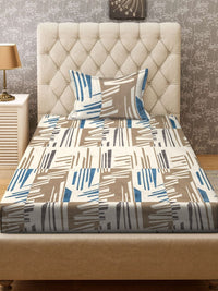 KLOTTHE Blue & Grey Abstract Printed 300 TC Single Bedsheet & Pillow Covers
