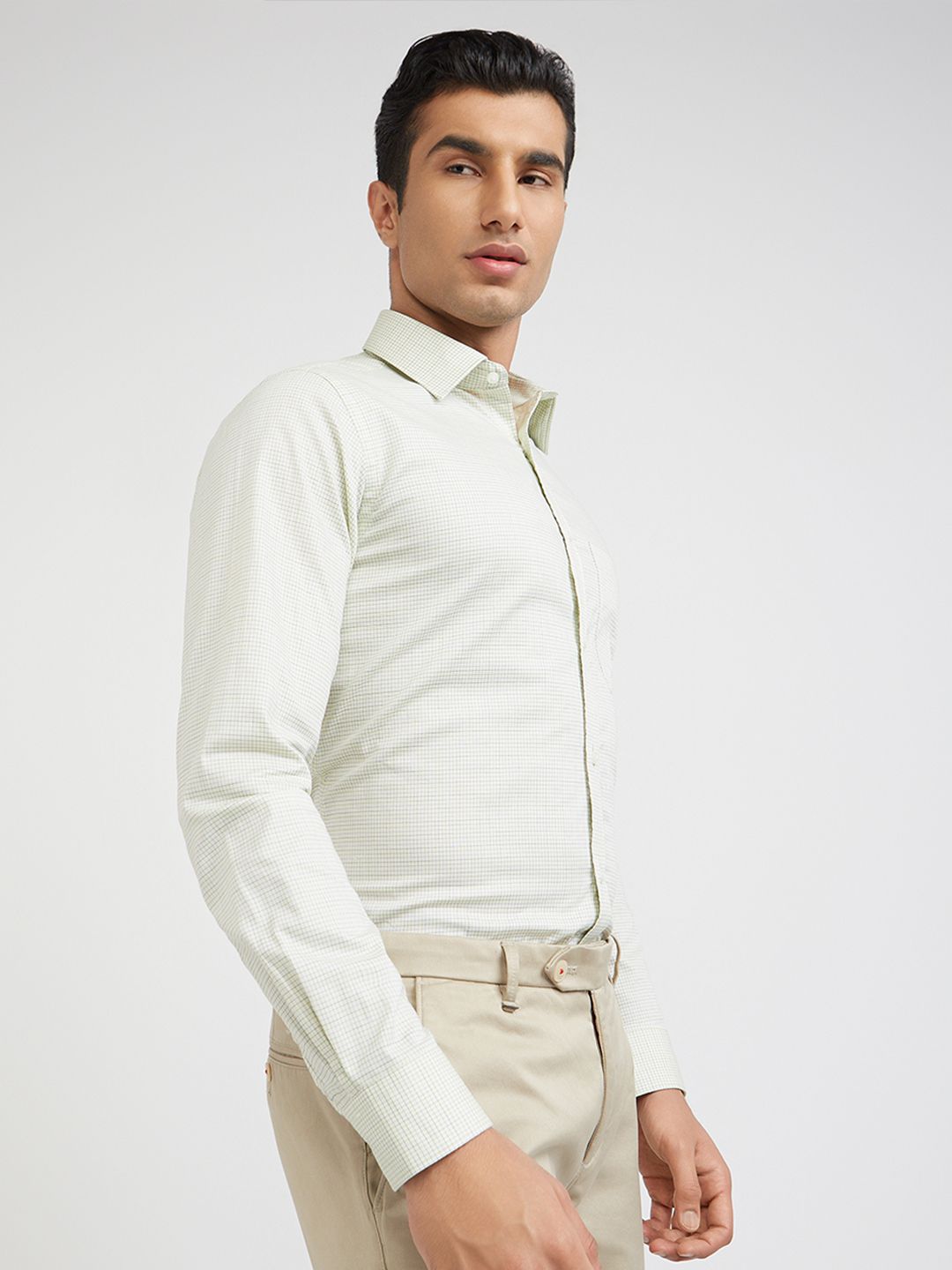 Raymond Men Green Pure Cotton Slim Fit Checked Formal Shirt