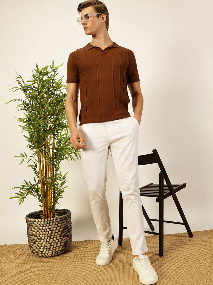 Thomas Scott Men Knit Striped Polo Collar T-shirt