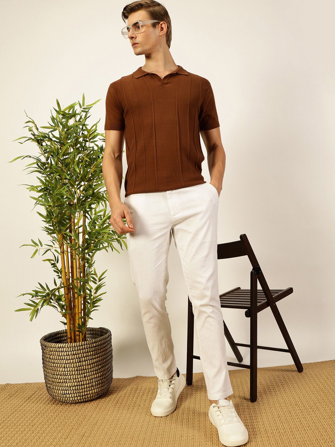 Thomas Scott Men Knit Striped Polo Collar T-shirt