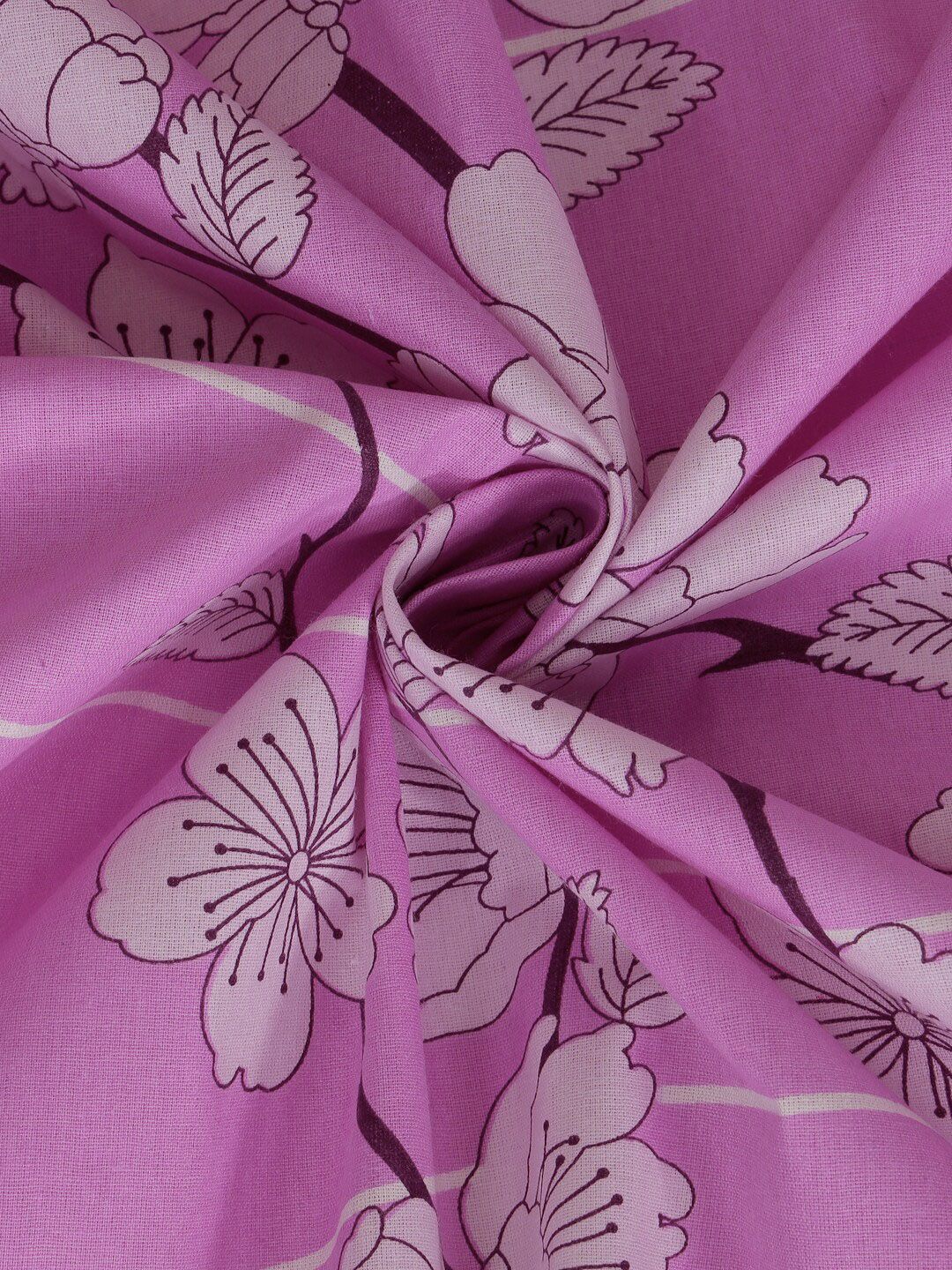 KLOTTHE Purple & White Floral-Printed Pure Cotton 400 TC King Bedsheet & 2 Pillow Covers